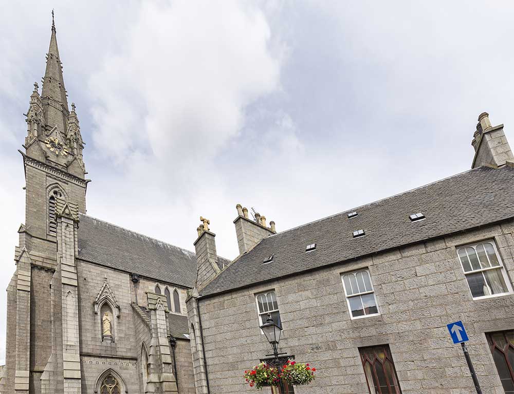 Church in the heart of Aberdeen City built of granite stone in a conversation area