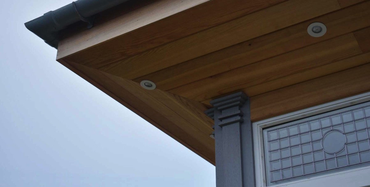 underside of extension roof showing spot lights as an example of building a snug onto a listed property in the heart of Aberdeen