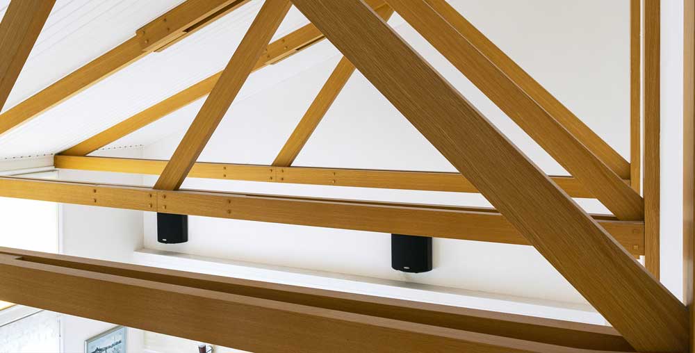 wooden vaulted ceiling area in a new house in Aberdeenshire, Scotland