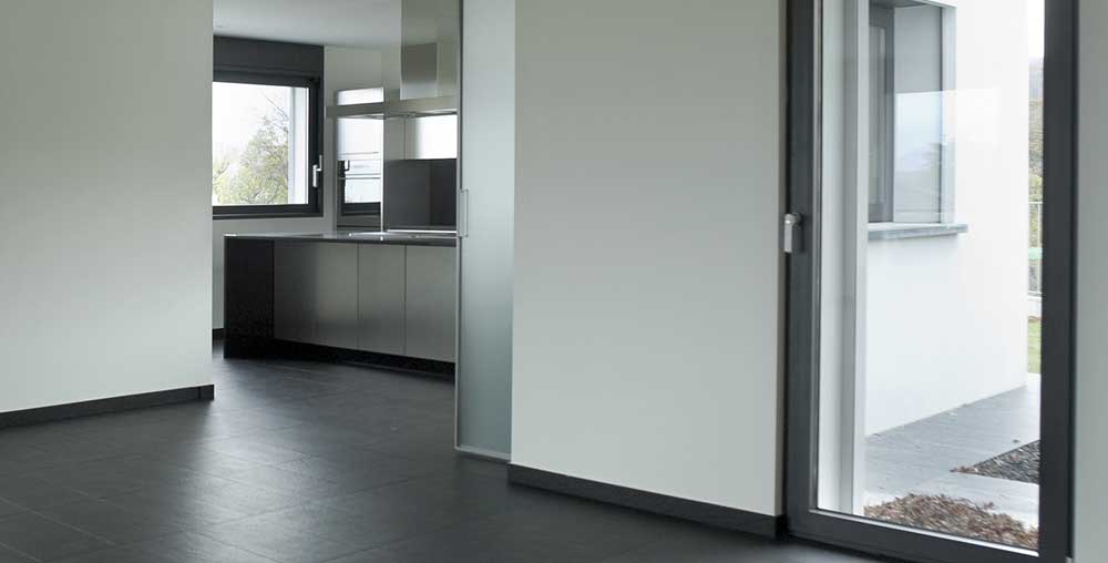 white and grey decoration of a contemporary kitchen area of a new house in Aberdeen