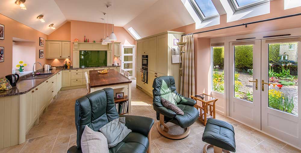 kitchen extension with patio doors leading out to the garden area